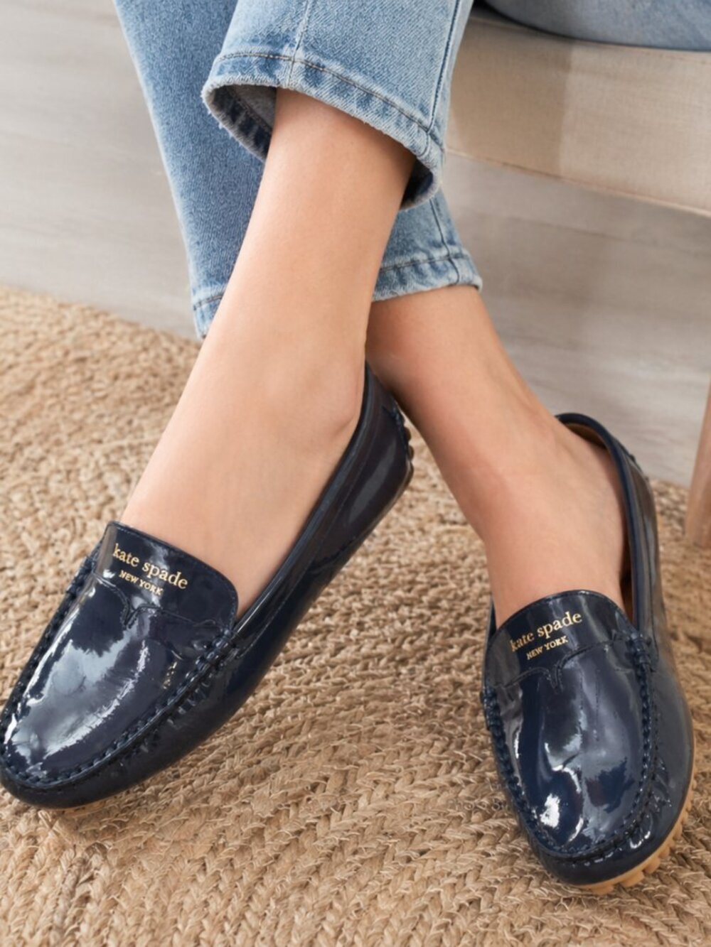 Kate Spade New York Deck Loafers Navy Patent Leather Size 7.5